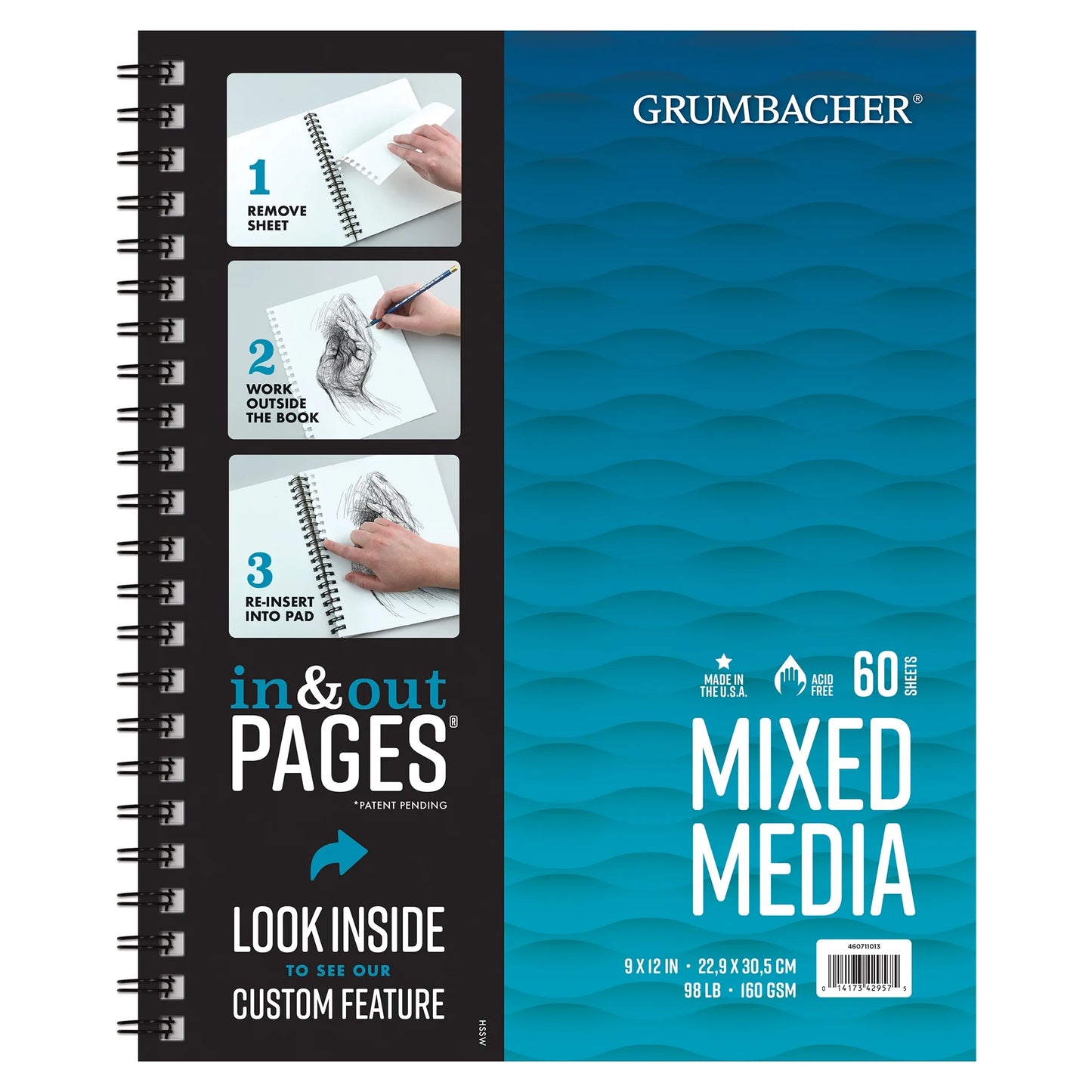 Mixed Media Pad 9 X 12 98Lb./160Gsm, 60 Paper Sheets, Side Wire