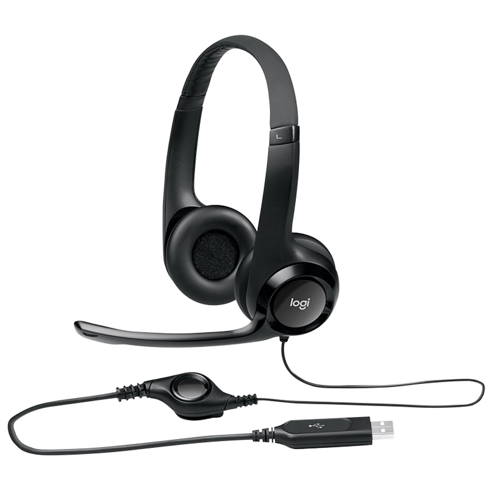 H390 Wired Headset, Stereo Headphones with Noise-Cancelling Microphone, USB, In-Line Controls, Pc/Mac/Laptop - Black