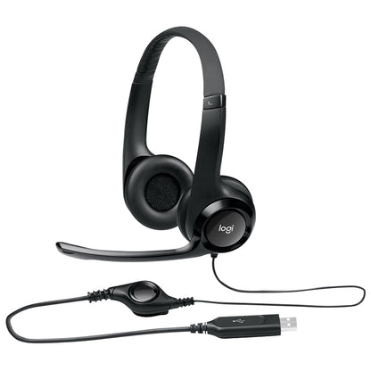 H390 Wired Headset, Stereo Headphones with Noise-Cancelling Microphone, USB, In-Line Controls, Pc/Mac/Laptop - Black